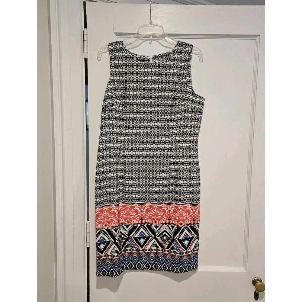 Mario Serrani Italy Sleeveless Dress Geometric Black White Pink Blue Size 12